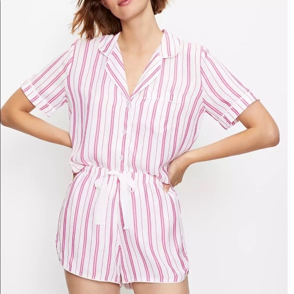 LOFT Pink Flare Striped Pajama Set Small Shorts/ Medium Shirt NEW - Picture 2 of 10
